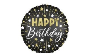 18" Mylar Balloon- Happy Birthday (Black, Silver, Gold)