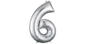 34" Mylar Balloon- Silver Number 6